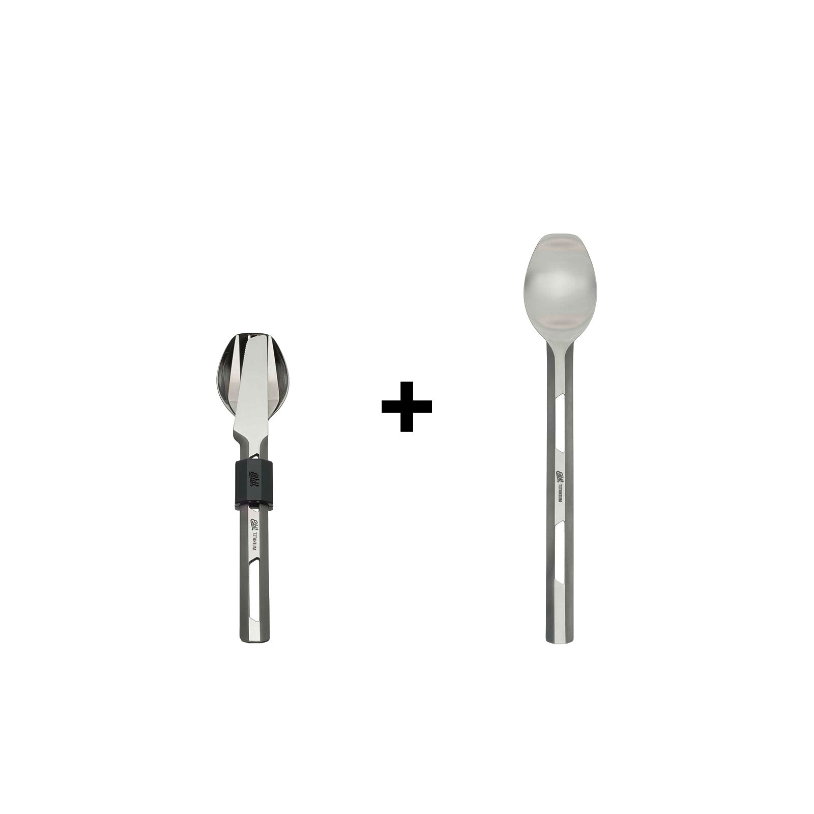 Esbit Besteckset bestehend aus Messer, Gabel, Löffel und Langstiellöffel aus Titan