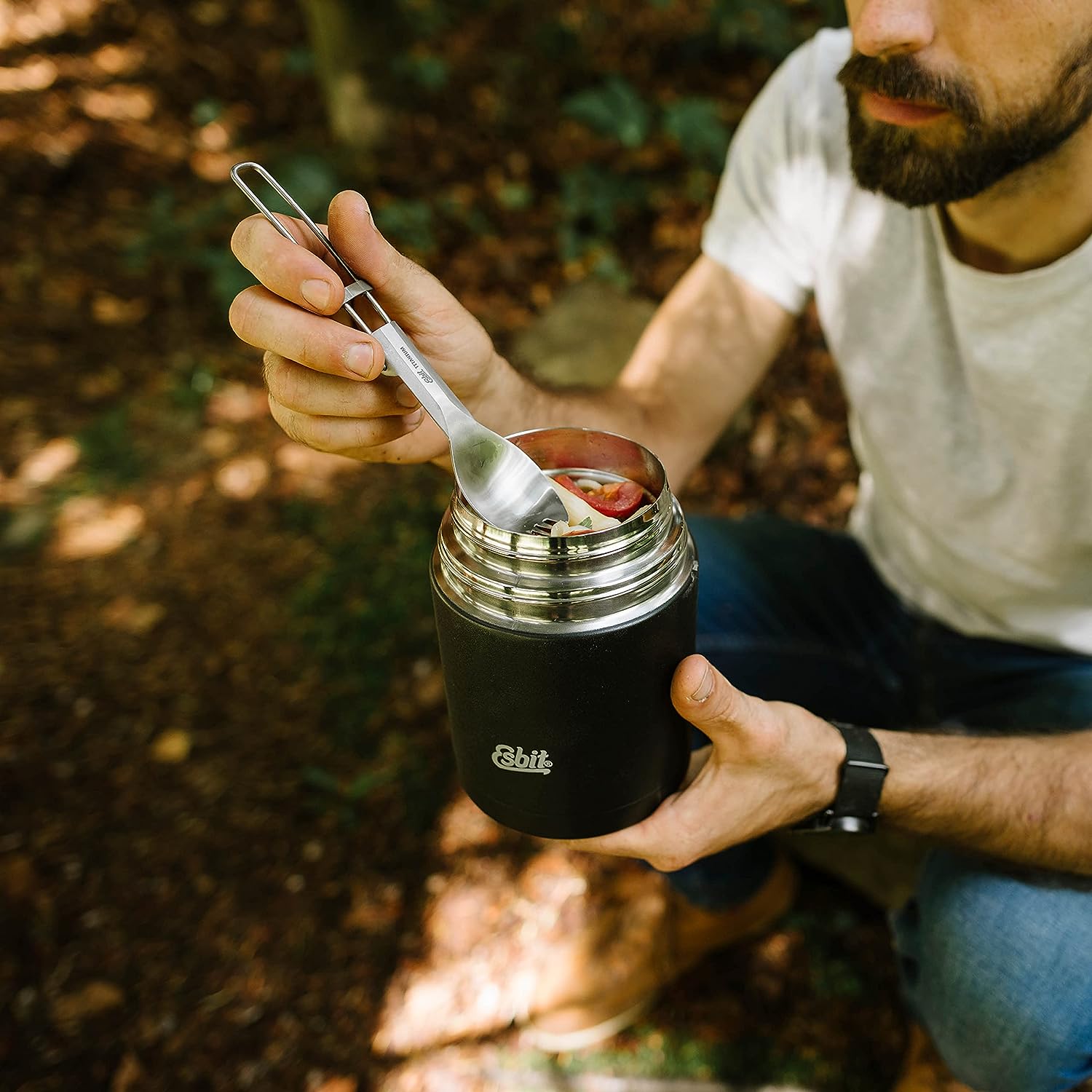 Esbit Outdoor Besteck Titan Göffel bei Pause mit Thermobehälter