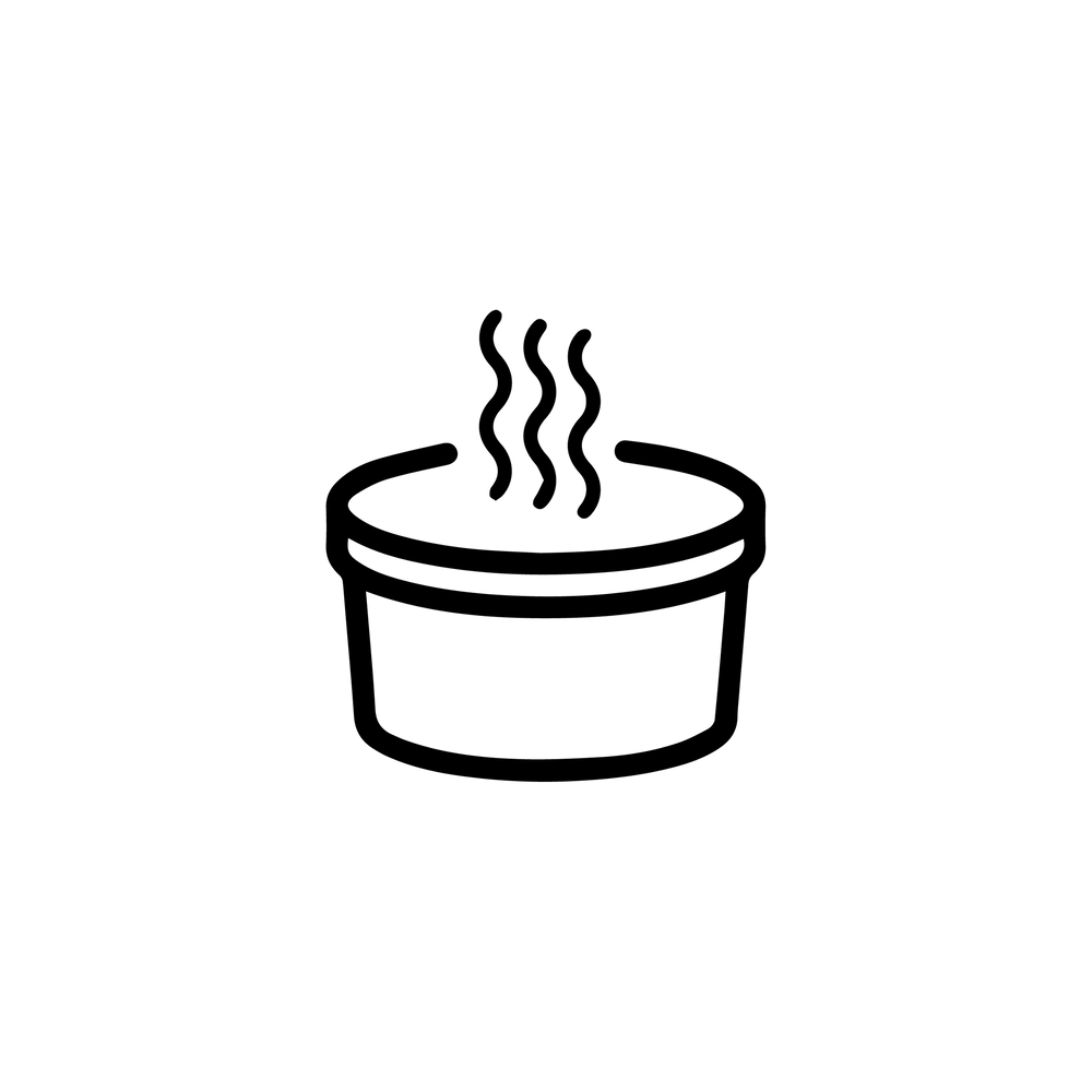 Esbit Icon in Schwarz zeigt den gefüllten Deckel von Thermobehältern mit Druckablassknopf, der auch als Schüssel dient, als Piktogramm.