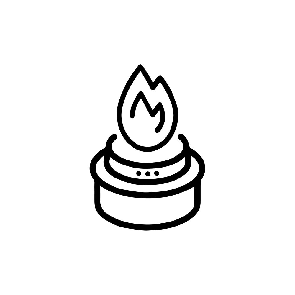Esbit Icon in Schwarz zeigt brennenden Spiritusbrenner AB300BR als Piktogramm.
