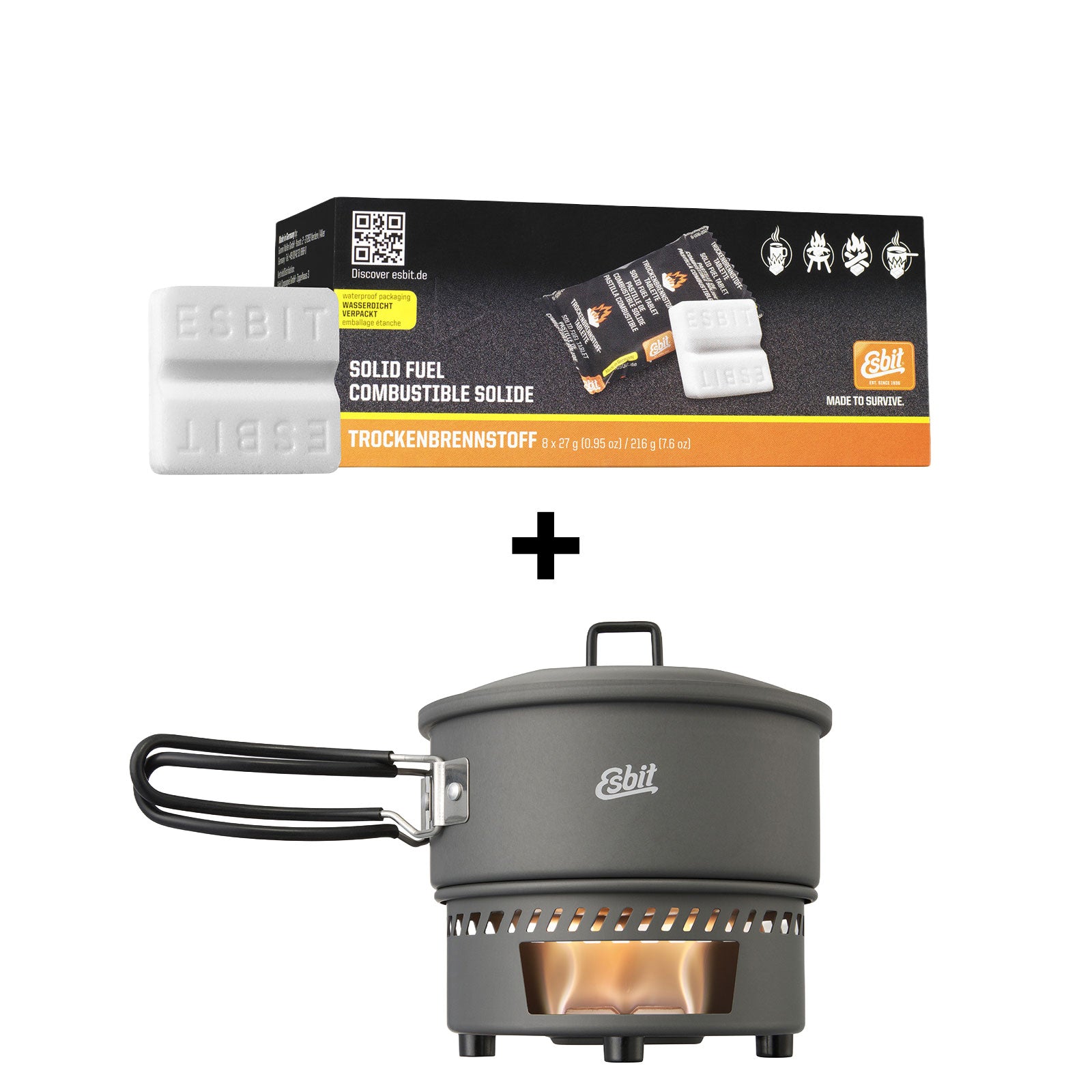 Esbit Bundle-Artikel bestehend aus Camping Kochset für Trockenbrennstoff CS1000HA und Trockenbrennstoff 00182700-D