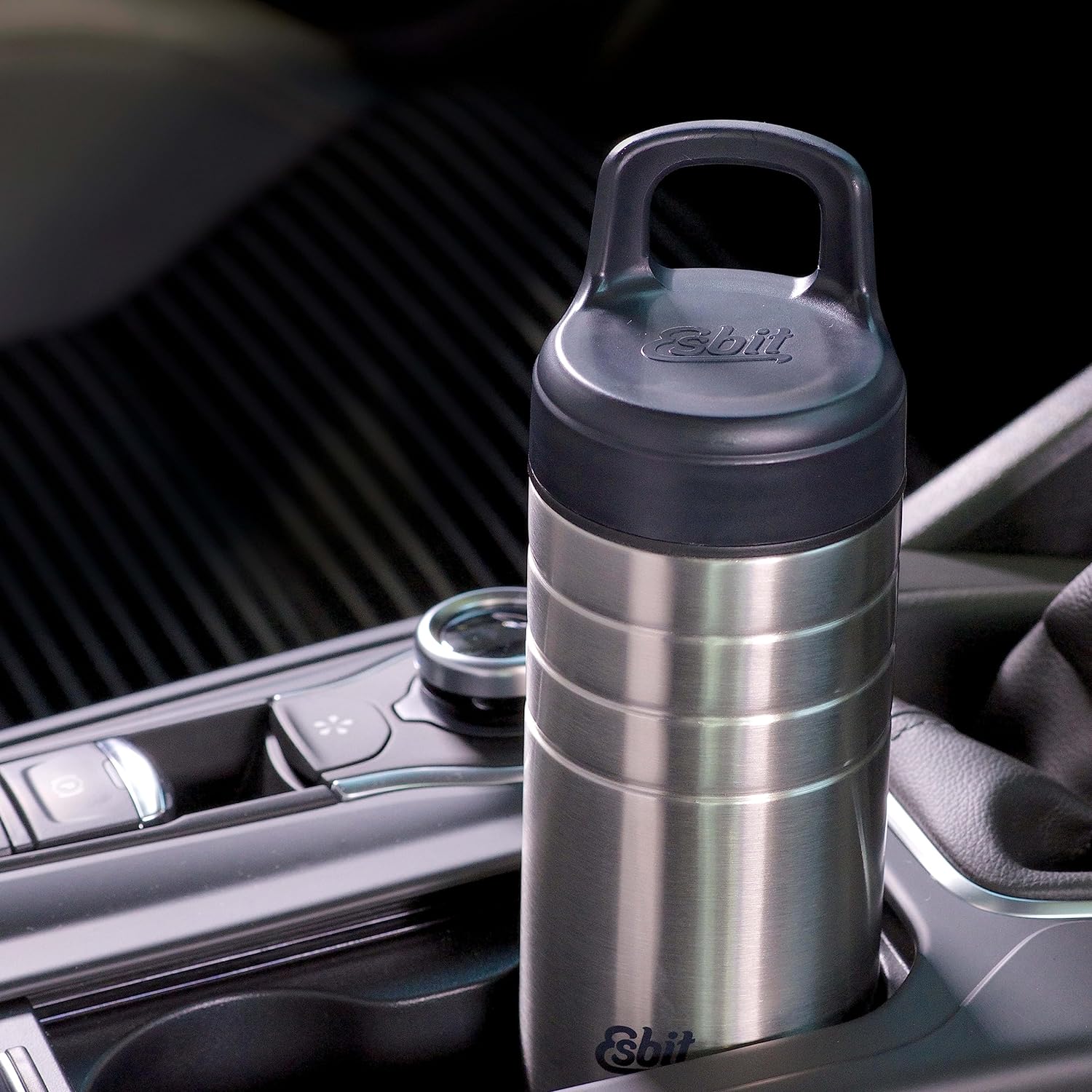 Esbit MAJORIS Isolierbecher Edelstahl 450 ml in Kfz-Getränkehalterung