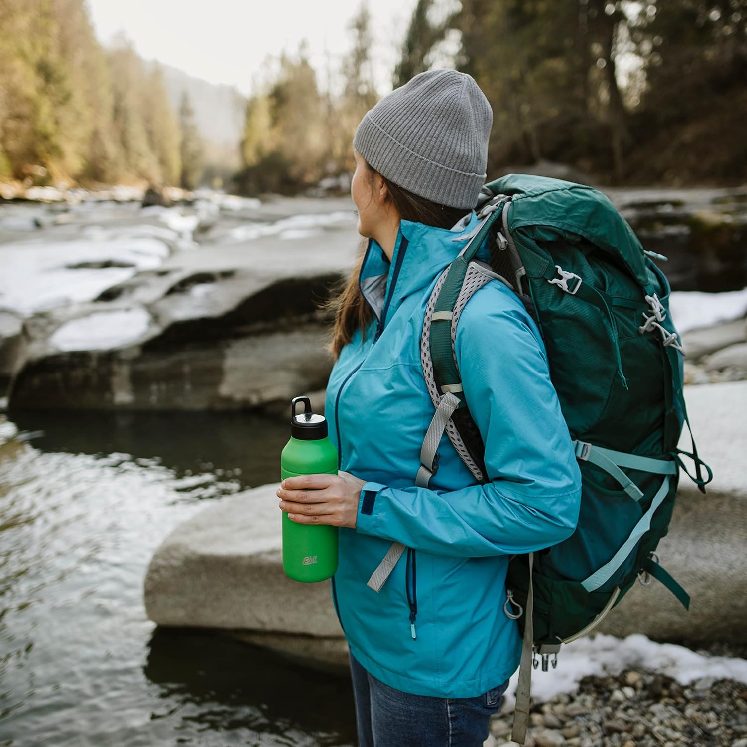 Esbit MAJORIS Edelstahl Trinkflasche Grün 1000 ml bei Pause am Fluss