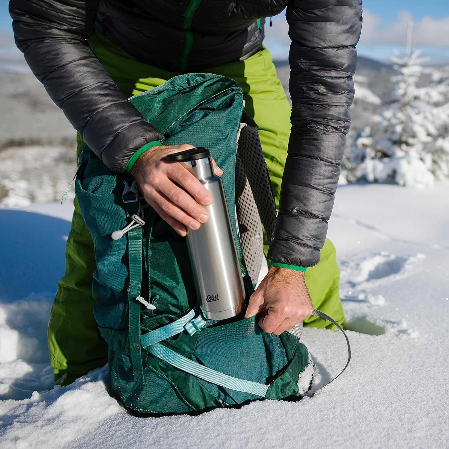 Esbit PICTOR Thermo Trinkflasche Edelstahl im Rucksack