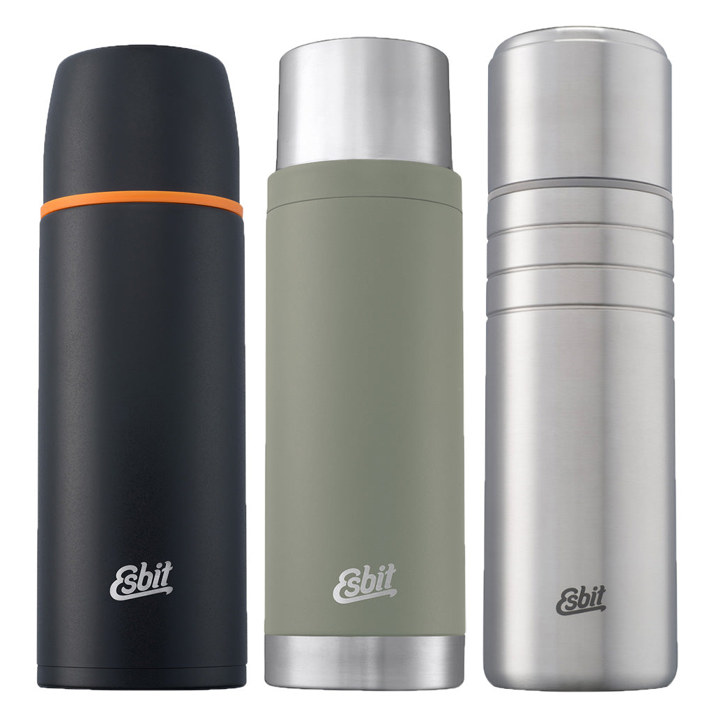 Übersicht von Esbit Isolierflaschen unterschiedlicher Designlinien.