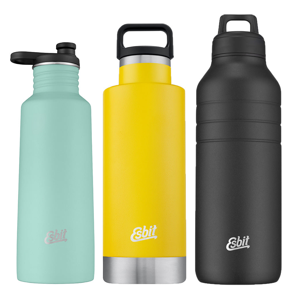 Übersicht von Esbit Trinkflaschen unterschiedlicher Designlinien.