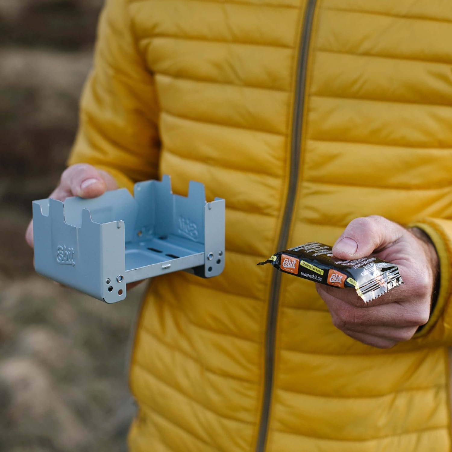 Esbit Kocher aus Edelstahl mit Windschutz 2 x 27g mit Tablette in Folie