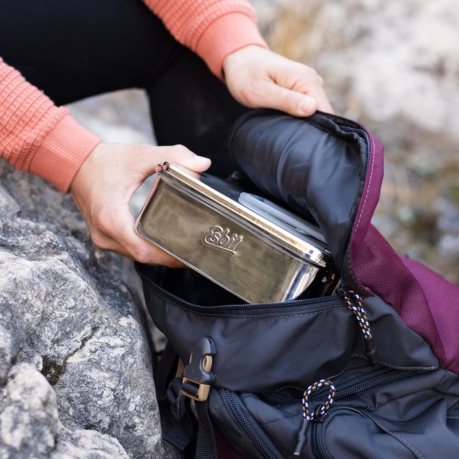 Esbit Camping Kochtopf aus Edelstahl 1200 ml Camping Kochtopf in Rucksack