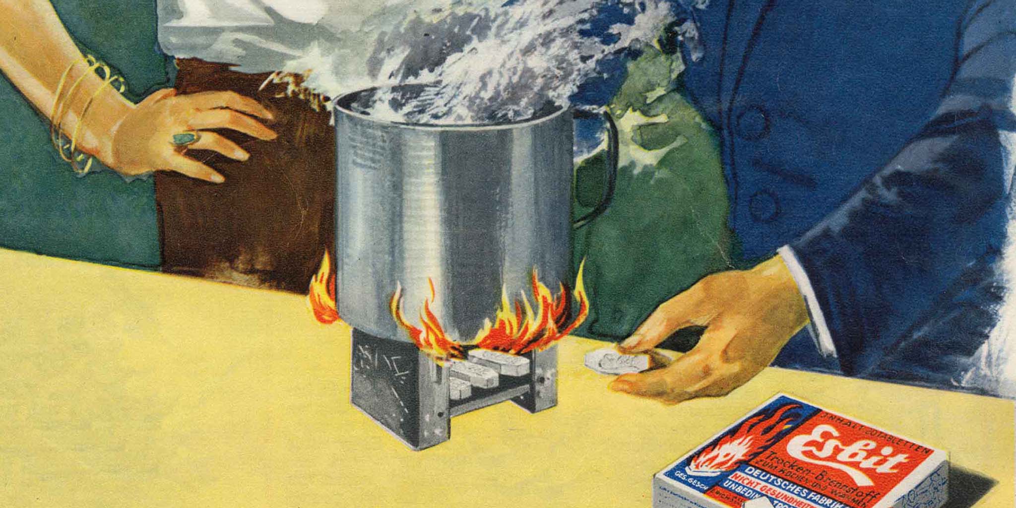 Historisches Bild zeigt brennenden Esbit Taschenkocher