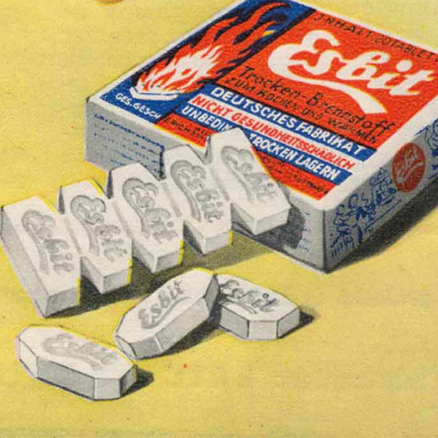 Historisches Werbebild von Esbit Trockenbrennstoff-Tabletten