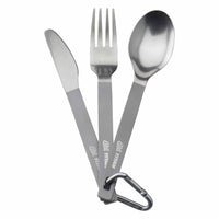 Three-Piece Titanium Cutlery · incl. Carabiner and Nylon Bag