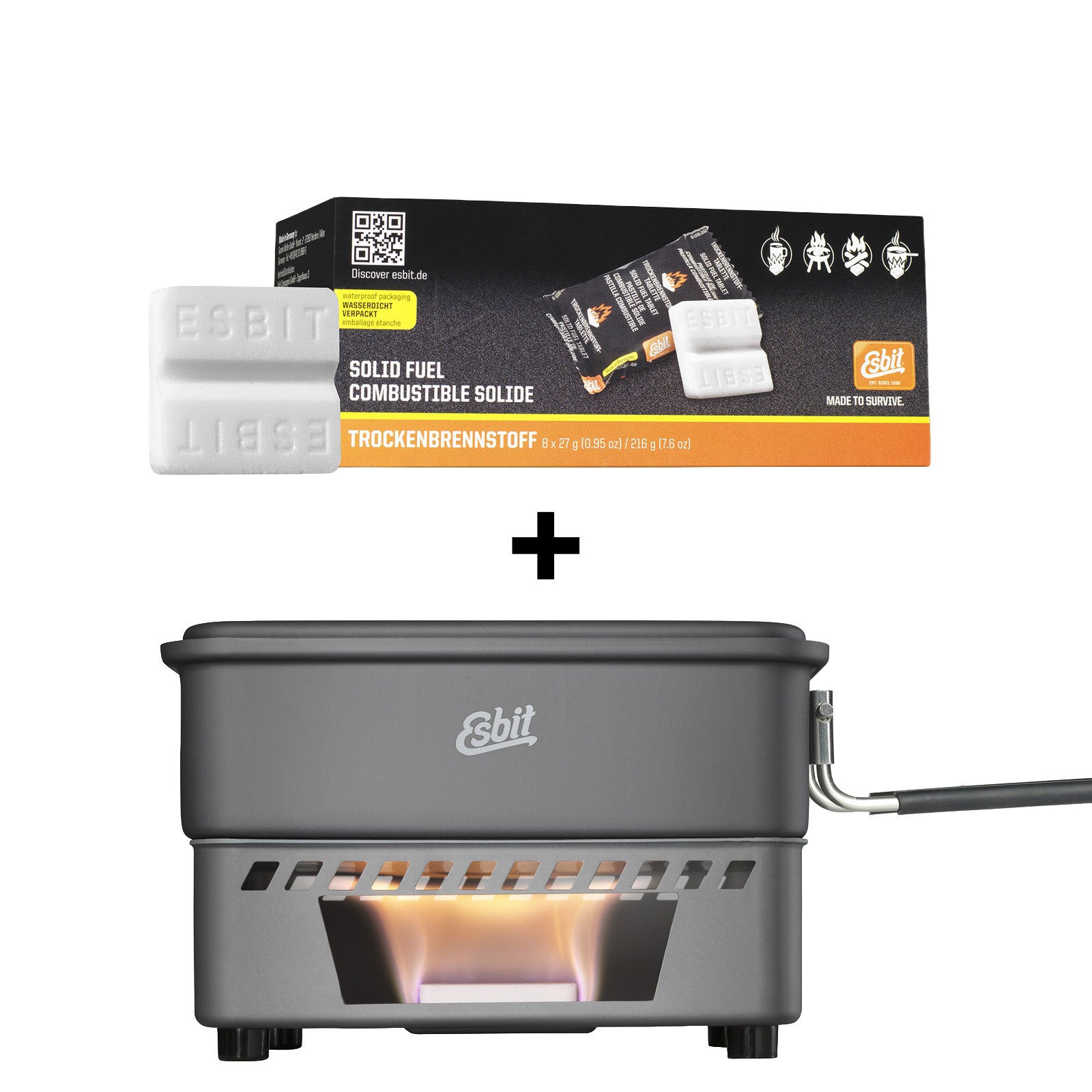 Esbit bundle comprising the CS1100HA camping stove set for solid fuel and solid fuel tablets 00182700-D-HH