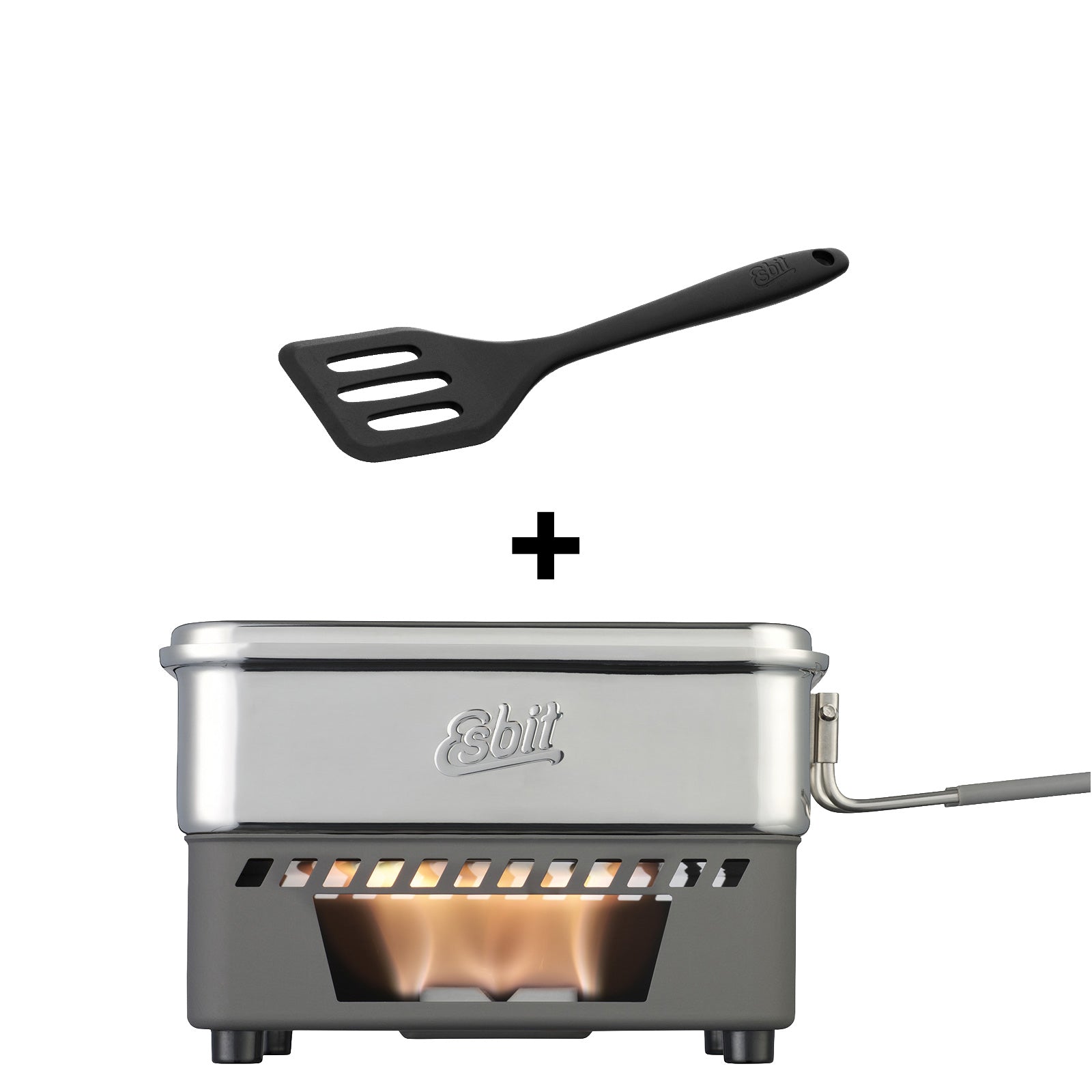 Esbit Camping Kochet für Trockenbrennstoff mit Edelstahltopf und Silikonpfannenwender