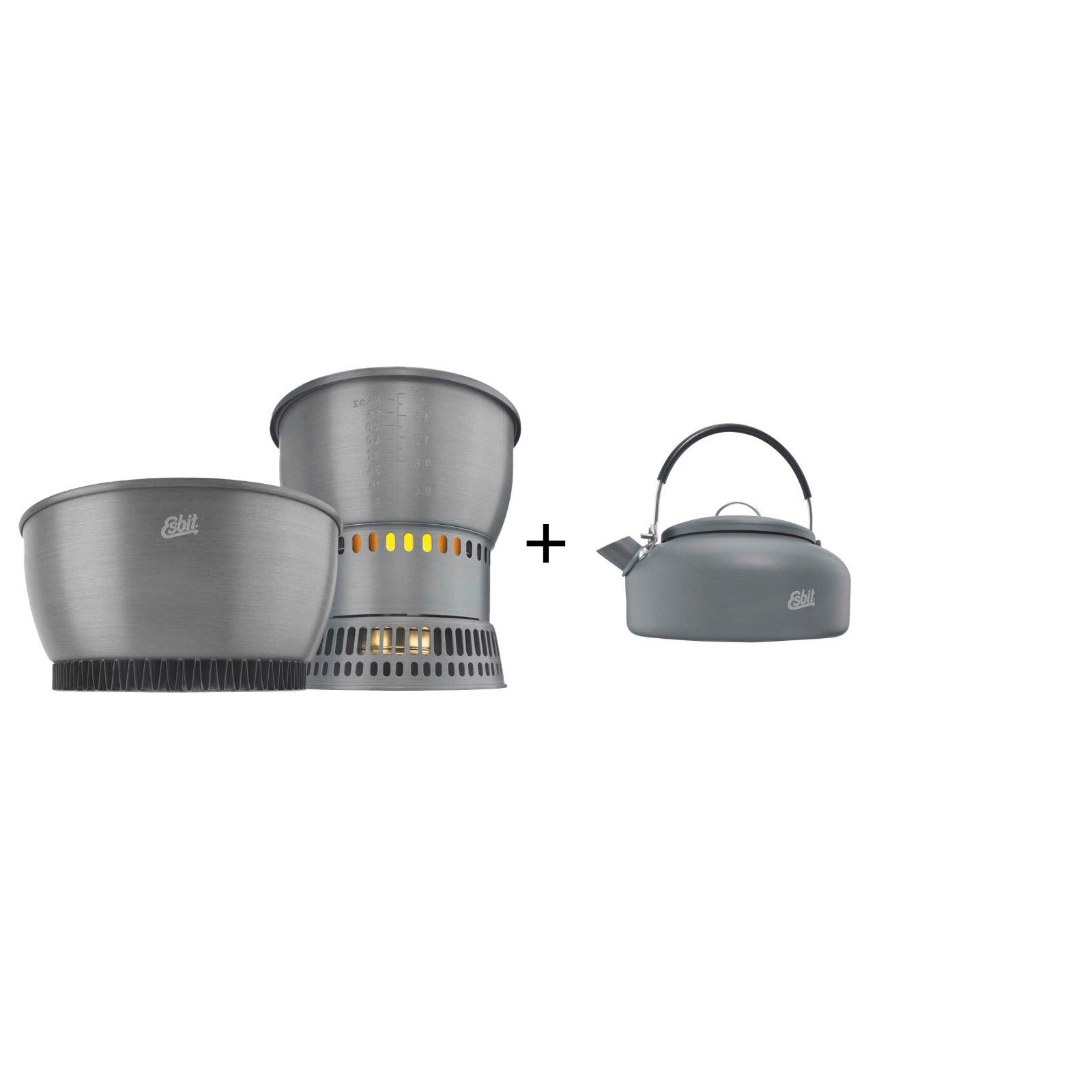 Esbit Bundle-Artikel Campingkocher Set  bestehend aus Spirituskochset mit Wärmetauscher CS2350WN und Wasserkessel WK600HA