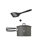 Round camping pot made from hard-anodised aluminium, sold as a set with a silicone spatula