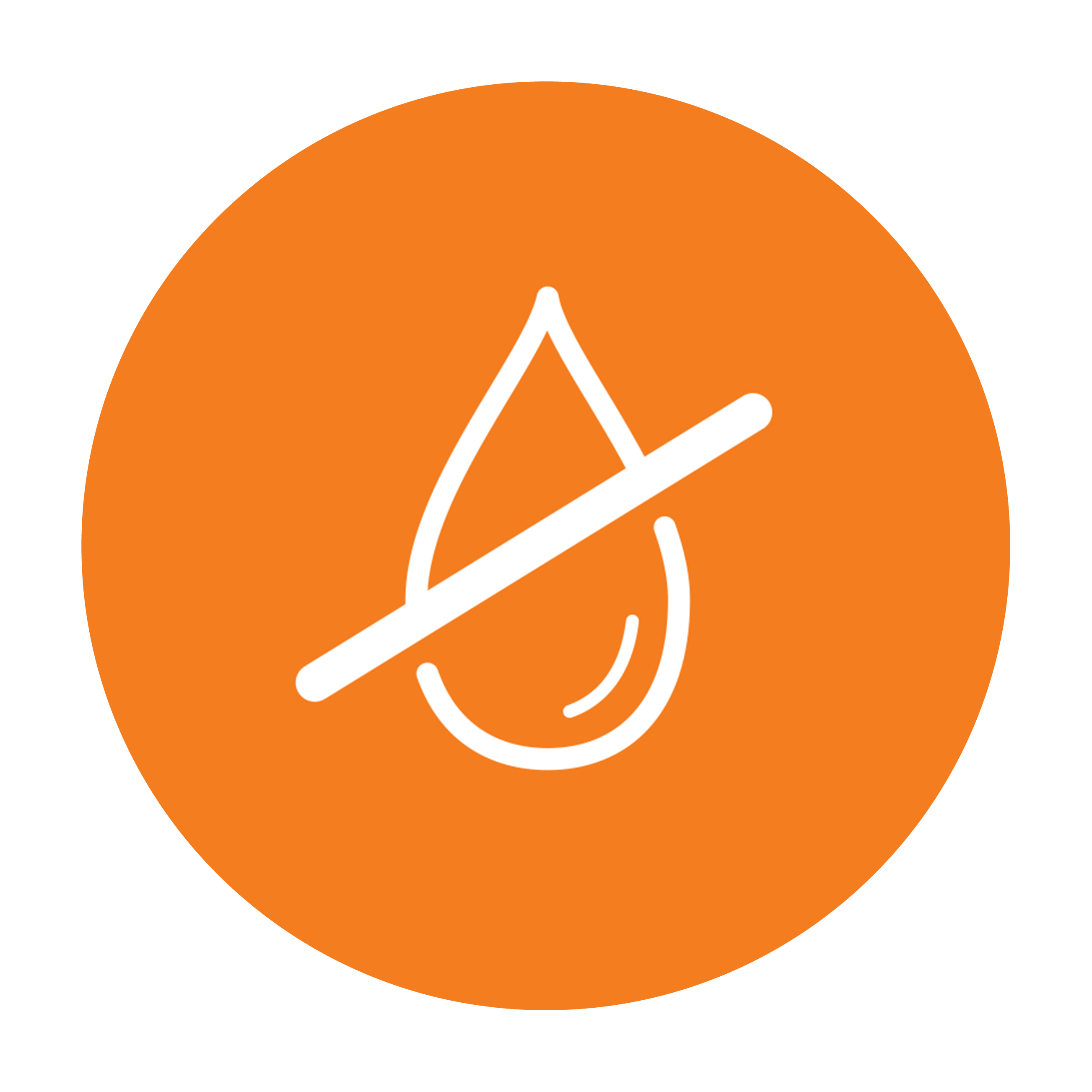 Esbit Icon in Orange zeigt einen durchgestrichenen Wassertropfen als Piktogramm