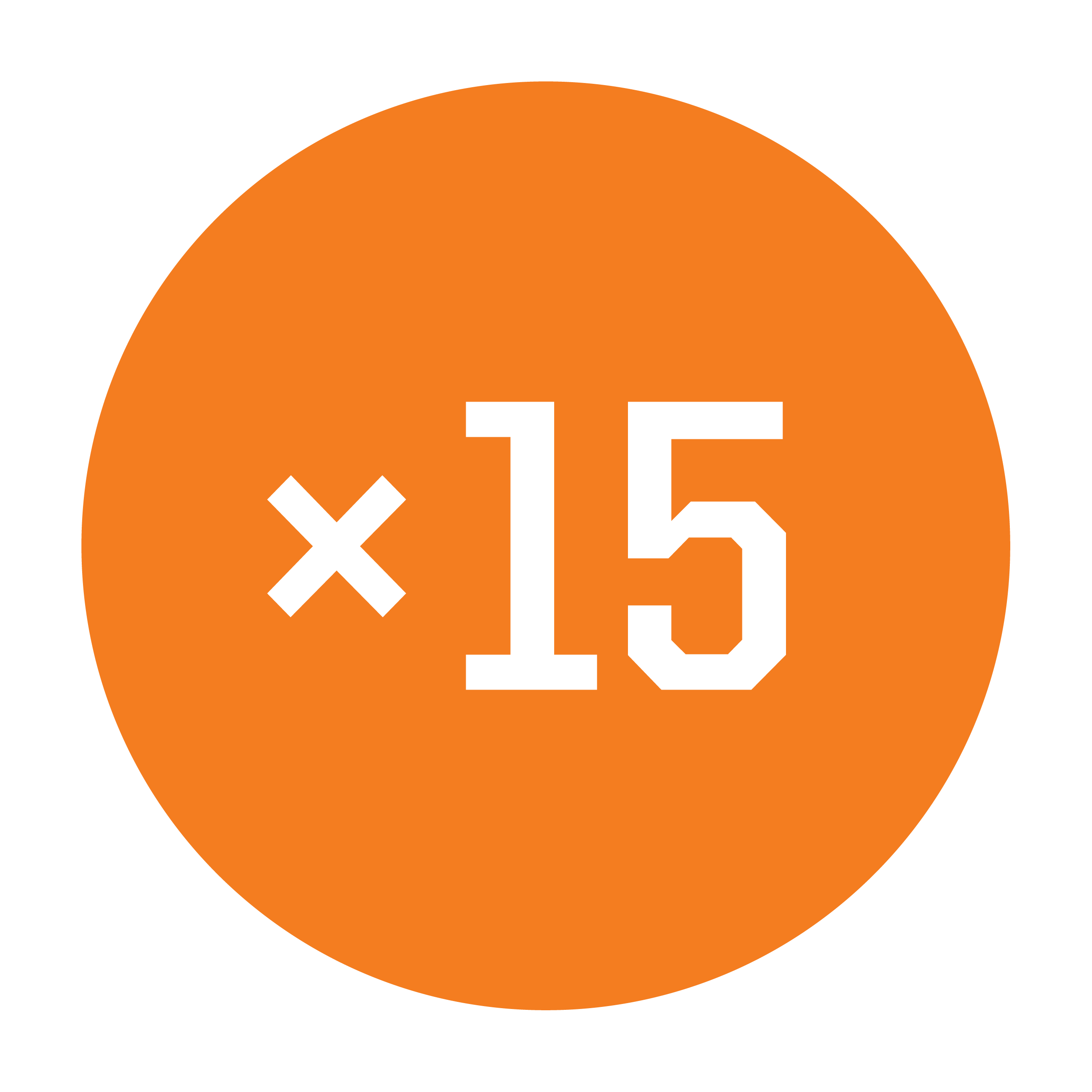 Esbit Icon in Orange zeigt ein Mal-Zeichen und eine 15.