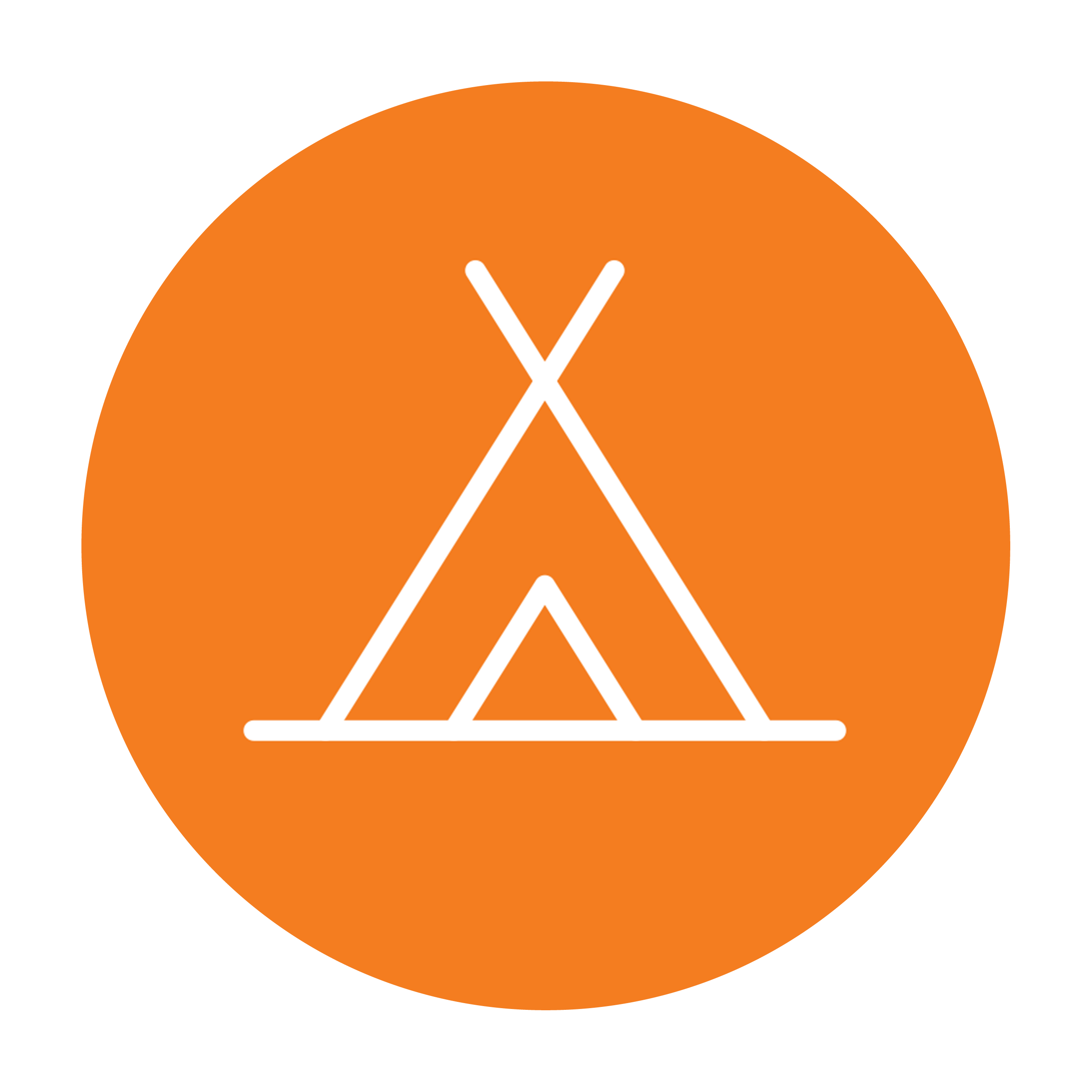 Esbit Icon in Orange zeigt ein Zelt als Piktogramm.