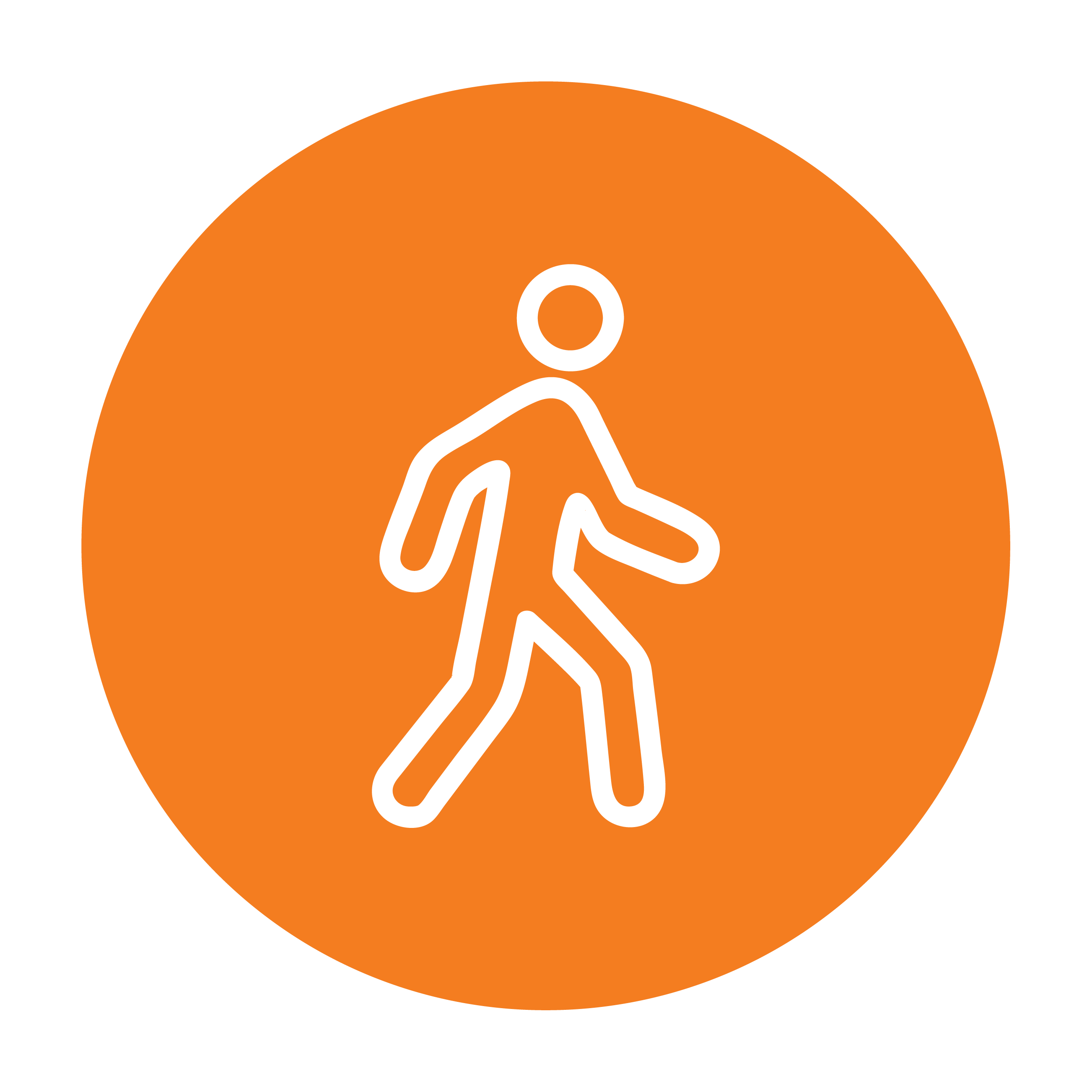 Esbit Icon in Orange zeigt eine sich bewegende Person als Piktogramm.