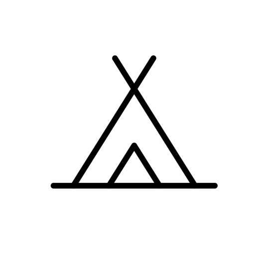 Esbit Icon in Schwarz zeigt ein Zelt als Piktogramm.
