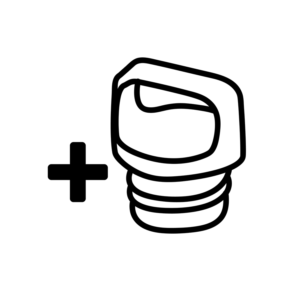 Esbit Icon in Schwarz zeigt ein Plus-Zeichen und einen SCULPTOR Verschluss für Trinkflaschen. 