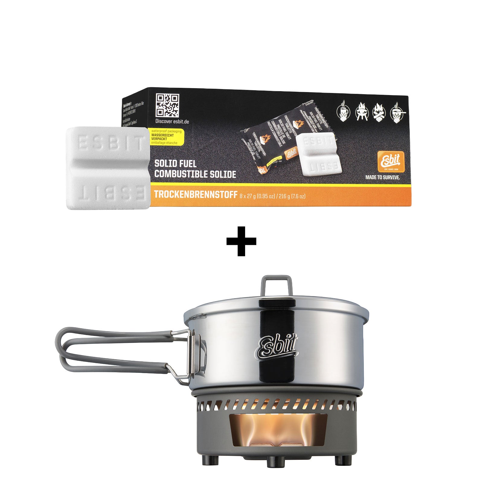 Esbit Bundle-Artikel bestehend aus Camping Kochset für Trockenbrennstoff CS1000ST und Trockenbrennstoff 00182700-D