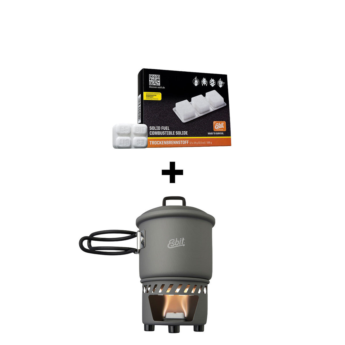 Esbit Bundle-Artikel bestehend aus Camping Kochset für Trockenbrennstoff CS585HA und Trockenbrennstoff-Tabletten 00101200-D-H