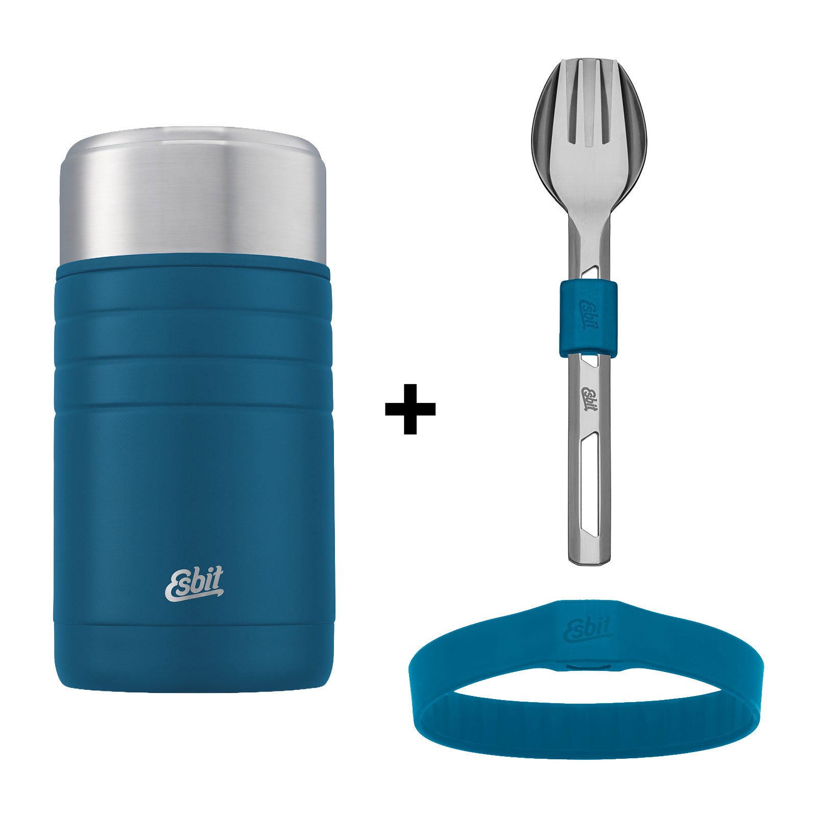 Esbit bundle comprising a MAJORIS thermos flask and cutlery set in blue