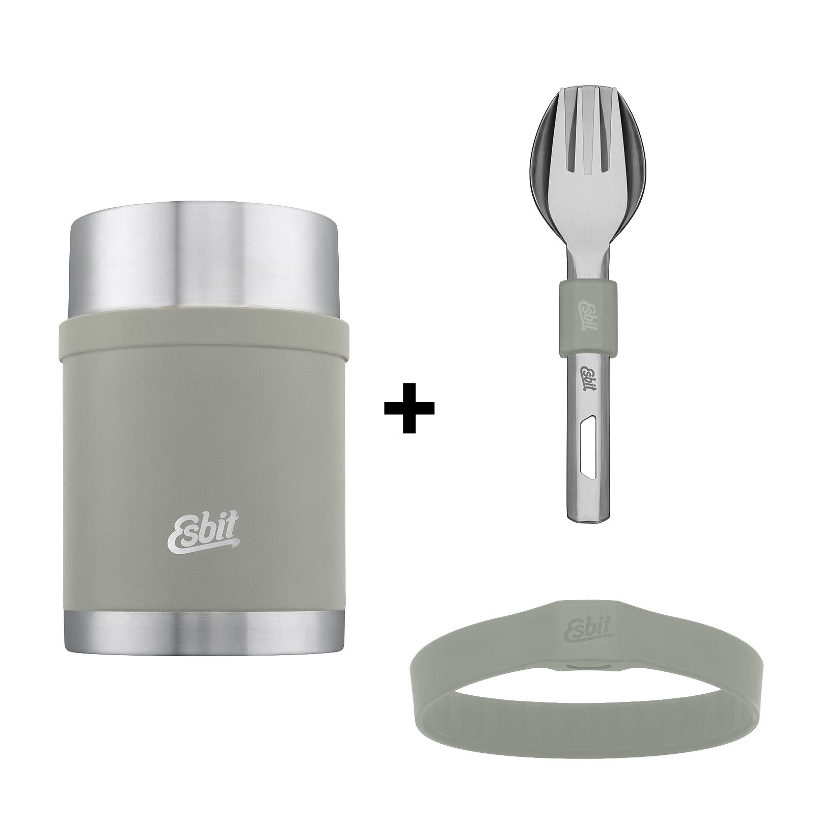 Esbit Bundle bestehend aus SCULPTOR Thermobehälter und Besteckset in Steingrau 